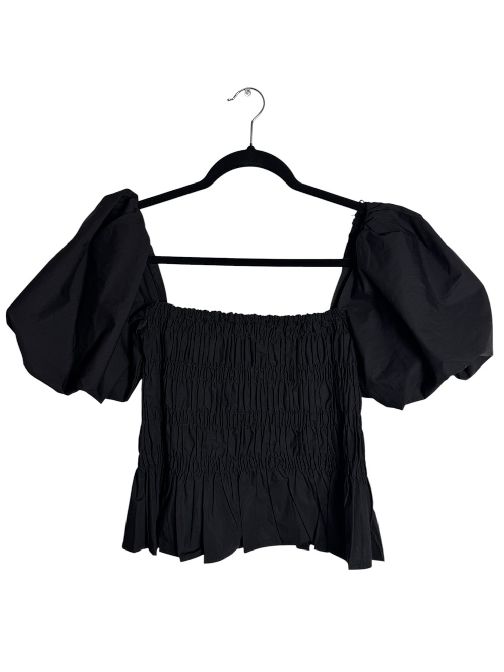 ASTR The Label Black Puff Savina Bubble Short Sleeve Smocked Top